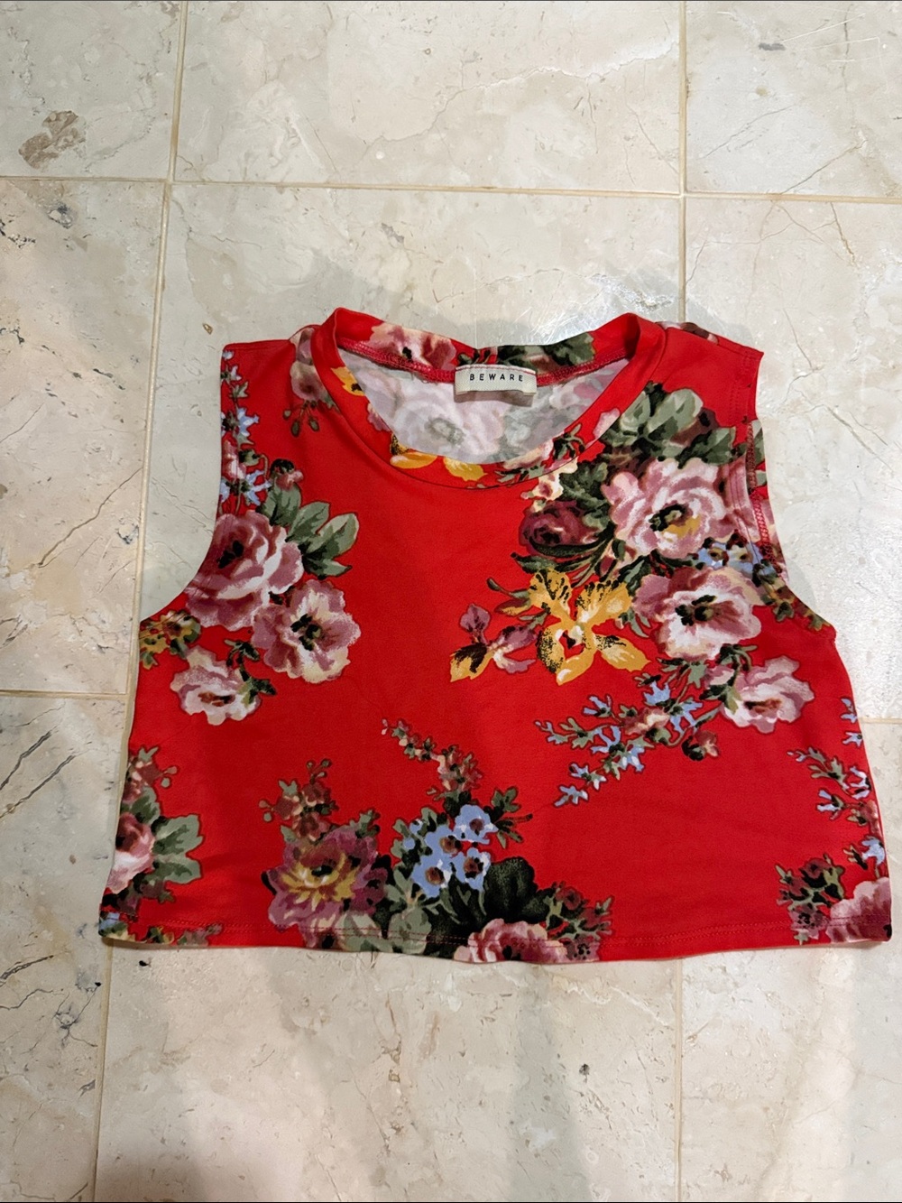 Red Floral Sleeveless Crop Top